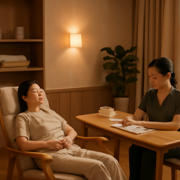 마사지샵 내 편안한 휴게 공간과 정돈된 업무 환경 이미지