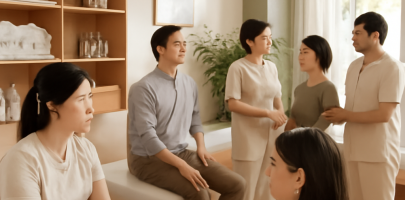 마사지샵에서 다양한 고객과 소통하는 마사지 관리사