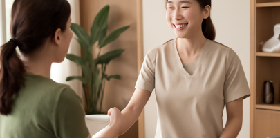 마사지샵에서 활기차게 근무하는 마사지 관리사 모습