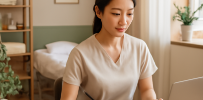마사지샵 업무 일정을 관리하는 관리사 모습