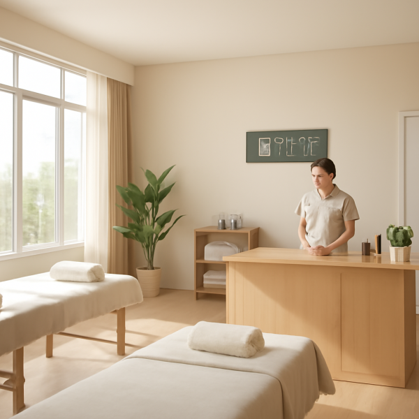 마사지샵 업무 환경과 관리사의 집중하는 모습
