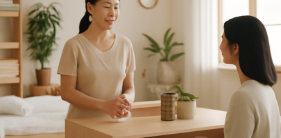 마사지샵에서 업무 중인 관리사의 넓은 작업 공간 전경