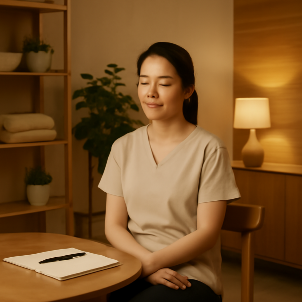 마사지샵 관리사가 편안한 분위기에서 휴식을 취하는 공간 이미지