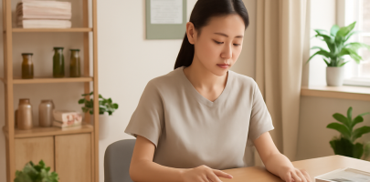 마사지샵 관리사가 업무 일정을 점검하는 넓은 사무실 풍경